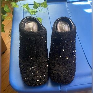 NEW CONDITION Circus NY Black Sherpa Sequin Mules- Size 8